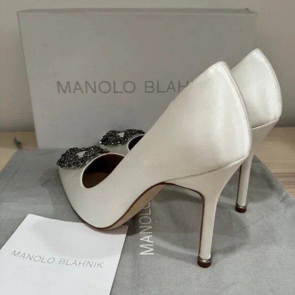 Manolo blahnik White Satin Jewel Buckle Pumps White Satin Jewel Buckle Pump - Picture 5 of 8